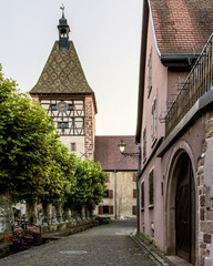 Obraz premium Narrow street in the old town of Bergheim in Alsace, France