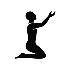 Silhouette of a person kneeling with arms raised in prayer or supplication