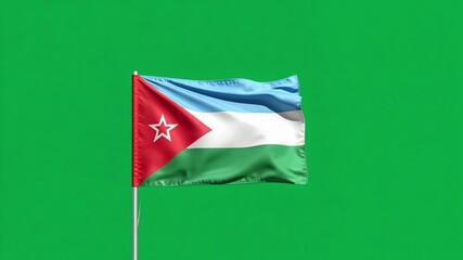 Vibrant Djiboutian flag waves dynamically against lush green backdrop, perfect for patriotic and international showcases in stunning 4K