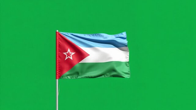 Vibrant Djiboutian flag waves dynamically against lush green backdrop, perfect for patriotic and international showcases in stunning 4K