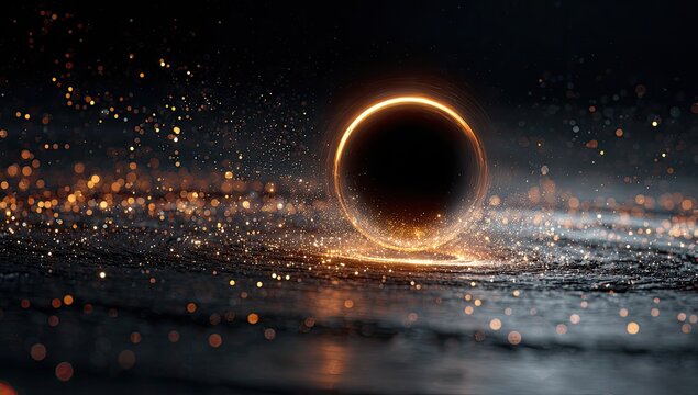Abstract dark background with glowing ring and sparks