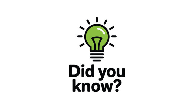 Bright green light bulb with radiating lines and text did you know