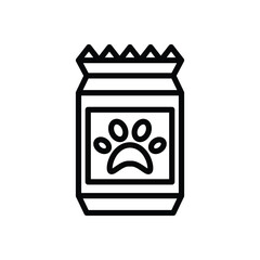 Line drawing of a dog food bag with a paw print on the front