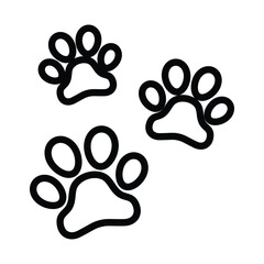 Three black paw prints on a white background Each has four oval toes and a larger pad