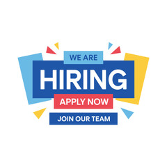 We are hiring apply now join our team recruitment announcement graphic