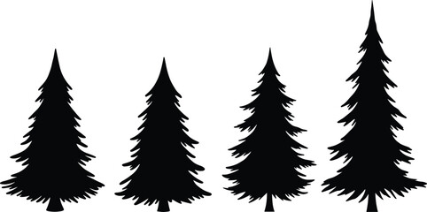Christmas, Holiday, Festive, Winter, Celebration, Tree, Pine, Fir, Spruce, Evergreen, Forest, Nature, Silhouette, Black, White, Outline, Vector, Illustration, Design, IconChristmas, Holida