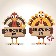 Obraz premium Two adorable turkeys celebrate thanksgiving day together