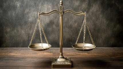Close up of a brass balance scale representing justice