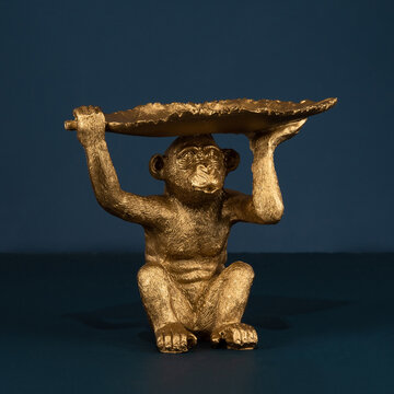 Gold Monkey Sculpture Holding Decorative Tray, Luxury Home Decor Accent, luxury home decor, interior design, modern art, creative styling, and decorative lifestyle visuals