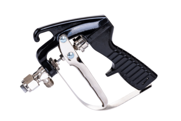 Professional metal spray gun isolated on white — ideal for industrial design, woodworking, automotive painting, coating tools, and DIY equipment visuals