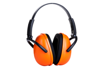 Orange Ear Protection Earmuffs Isolated on White Background – Industrial Safety and Hearing Protection Equipment