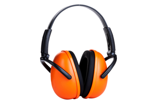 Orange Ear Protection Earmuffs Isolated on White Background – Industrial Safety and Hearing Protection Equipment