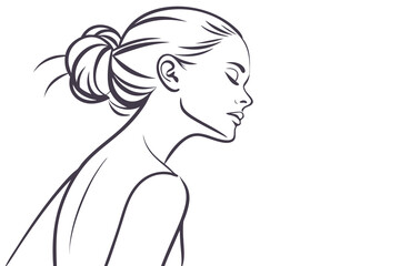 Elegant Line Art Portrait of a Woman's Profile with Hair in a Bun female