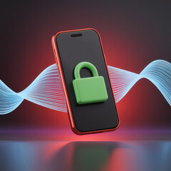 Secure mobile phone with a green padlock icon symbolizing digital security and data protection against cyber threats