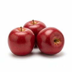 Group of Three Shiny Red Apples Isolated on Pure White Background