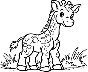 Obraz premium Coloring for children and adults, coloring of the animal world, giraffe.