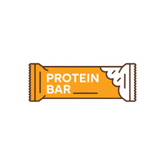 Orange protein bar with white filling and wrapper peeled back on white background
