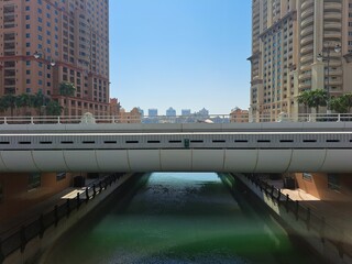 Fototapeta premium View of a Bridge over a Canal on the Pearl Island in Doha, Qatar