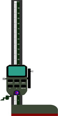 A Digital Height Gauge isolated on a white background, It is a precision instrument for measuring object height relative to a reference surface, featuring a clear digital display.