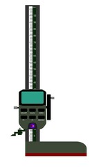 A Digital Height Gauge isolated on a white background, It is a precision instrument for measuring object height relative to a reference surface, featuring a clear digital display.