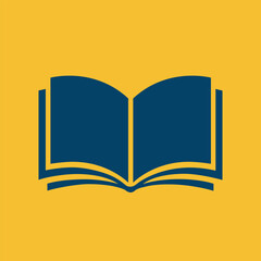 Open book icon on yellow background, education and reading concept, flat design, vector illustration