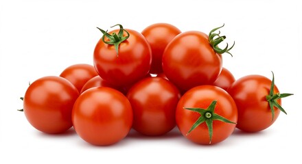 新鮮な真っ赤なミニトマトが山積みに積まれ明るい背景で際立つ瑞々しい様子. AI Generated