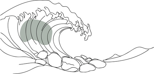 Crashing ocean wave with pebbles crashing wave water