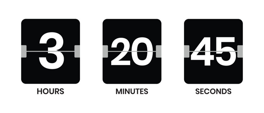 Countdown timer icon. Mechanical countdown timer. Hour, minutes and second. Split-Flap Display for time. Digital clock vector illustration.