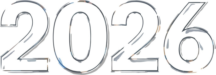 Year 2026 is rendered in a sparkling silver style, creating a sleek and modern design numbers have a metallic sheen and a touch of glamour