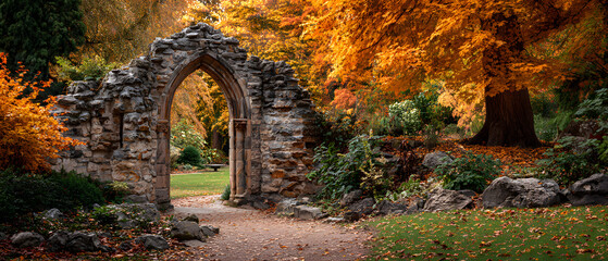 Autumn Garden with Archway