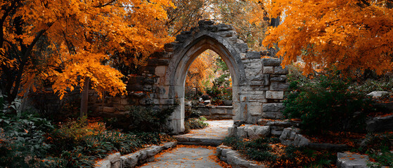 Autumn Garden with Archway