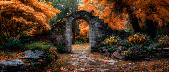 Autumn Garden with Archway
