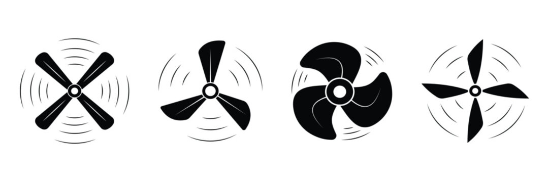 Propeller fan icon set.  Propeller speed icon, fan icon, fan blade icon vector. Ventilator, propeller, cooler, conditioner flat icon. Vector illustration.