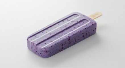 明るく清潔な白い背景に美しく配置された鮮やかな紫色のベリーアイスバー 完璧な光沢となめらかな質感は見る人を魅了し暑い夏に最高の涼しさと爽やかさを与える極上のひんやりデザート. AI Generated