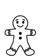 Cheerful Gingerbread Man Outline Simple Christmas Holiday Cookie Icon Festive Season Baking Treat Decoration Isolated on White Background Cutout Cartoon Character Design Element
