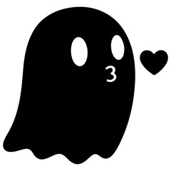 Cute Ghost Sending a Kiss with Heart Symbol for Halloween Season Social Media Posts and Graphic Design Projects Spooky Fun Vector Illustration
