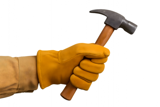 A close-up of a worker hand holding a hammer for the concept of construction and repair.