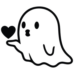 Cute Ghost Sending Love with a Heart Illustration for Halloween Designs and Festive Occasions Embodying Sweetness and Affection in Spooky Season Celebrations