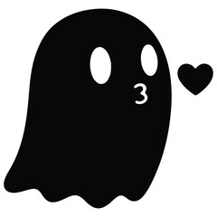 Cute Ghost Sending Love with a Heart Kiss Illustration for Halloween or Romance themed designs creating spooky yet adorable vector graphic element featuring a playful ghost expressing affection