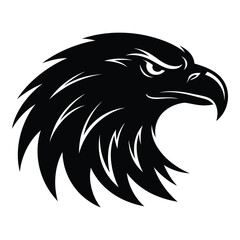 Obraz premium Bold black silhouette of an eagle head, isolated on white background, exuding confidence, determination, and a fierce, unwavering gaze, perfect for logos