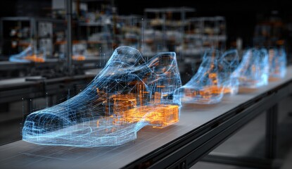 3D model of shoes on a production line