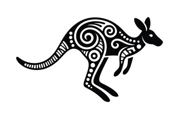 Tribal style kangaroo silhouette with swirling patterns