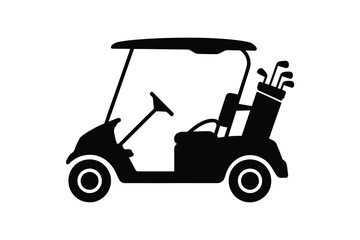 Obraz premium Silhouette of a golf cart with golf clubs