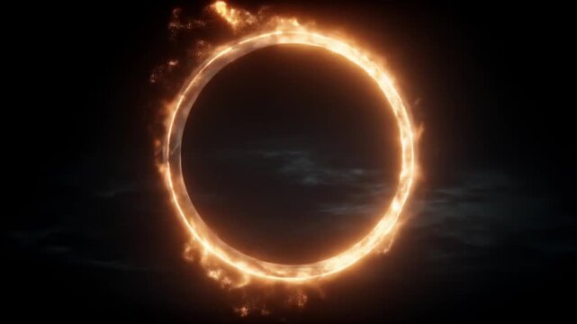 Abstract animation of a glowing ring of fire appearing against a black backdrop