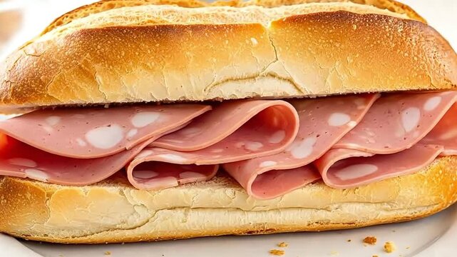 Deliciously layered mortadella sandwich on crusty bread offers a satisfying and gourmet lunch experience.