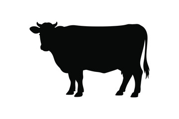 Silhouette of a standing cow on a white background