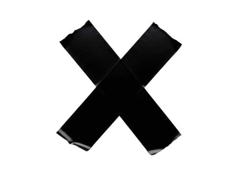 Black x mark symbol isolated on transparent background