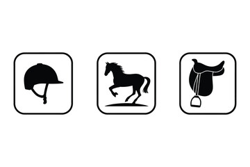 Equestrian icons horse riding gear and silhouette
