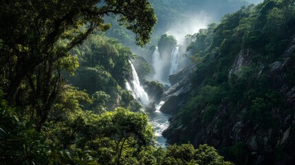 beautiful waterfall with river in the middle of the Amazon