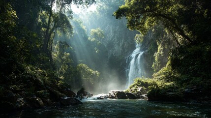 beautiful waterfall with river in the middle of the Amazon